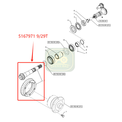 Các bộ phận truyền tải trục trước 9/29T 5167971 Bevel Gear cho máy kéo