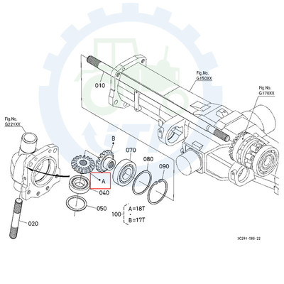 Phụ tùng Máy kéo Kubota Phía trước Bộ bánh răng côn trục 4WD 18T